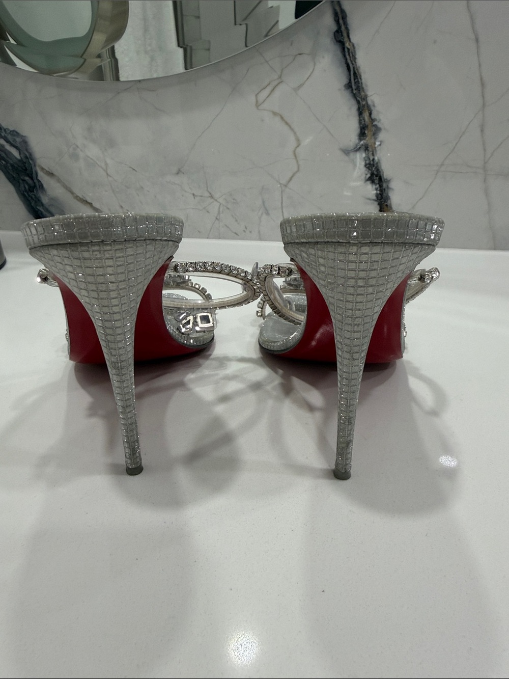 Christian Louboutin Silver Crystal Embellished Stiletto Sandals - Picture 13 of 15